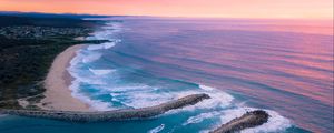 Preview wallpaper bay, ocean, aerial view, coast, sunset
