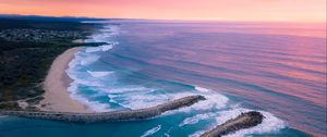 Preview wallpaper bay, ocean, aerial view, coast, sunset
