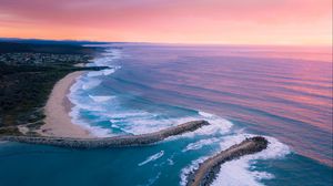 Preview wallpaper bay, ocean, aerial view, coast, sunset