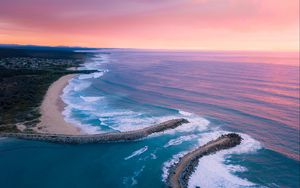Preview wallpaper bay, ocean, aerial view, coast, sunset