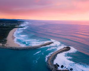 Preview wallpaper bay, ocean, aerial view, coast, sunset