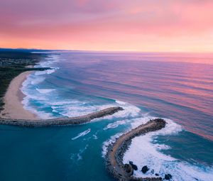 Preview wallpaper bay, ocean, aerial view, coast, sunset