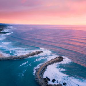 Preview wallpaper bay, ocean, aerial view, coast, sunset