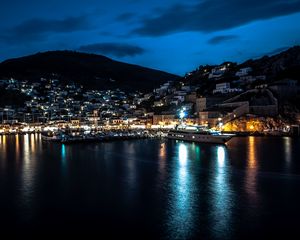 Preview wallpaper bay, pier, island, city, night