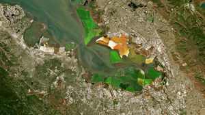Preview wallpaper bay, relief, buildings, aerial view