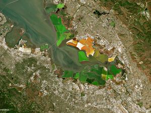 Preview wallpaper bay, relief, buildings, aerial view