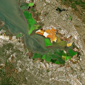 Preview wallpaper bay, relief, buildings, aerial view