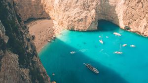 Preview wallpaper bay, rocks, beach, sea, boats