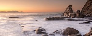 Preview wallpaper bay, rocks, stones, dawn