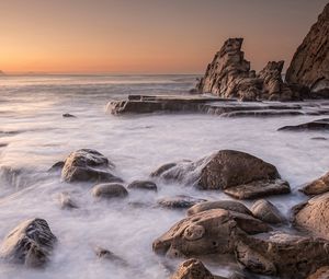 Preview wallpaper bay, rocks, stones, dawn