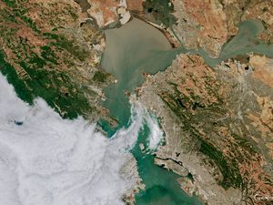 Preview wallpaper bay, sea, aerial view, satellite