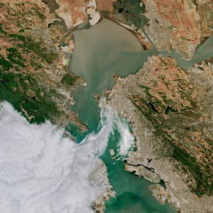 Preview wallpaper bay, sea, aerial view, satellite