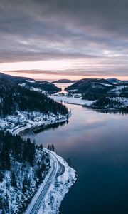 Preview wallpaper bay, sea, hills, islands, aerial view, landscape, norway