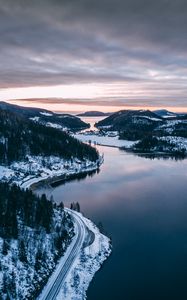 Preview wallpaper bay, sea, hills, islands, aerial view, landscape, norway