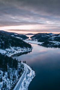 Preview wallpaper bay, sea, hills, islands, aerial view, landscape, norway