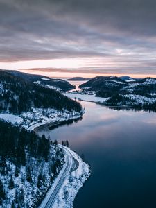 Preview wallpaper bay, sea, hills, islands, aerial view, landscape, norway