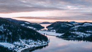 Preview wallpaper bay, sea, hills, islands, aerial view, landscape, norway