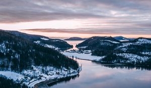 Preview wallpaper bay, sea, hills, islands, aerial view, landscape, norway