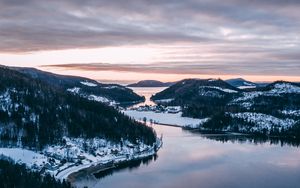 Preview wallpaper bay, sea, hills, islands, aerial view, landscape, norway