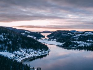 Preview wallpaper bay, sea, hills, islands, aerial view, landscape, norway