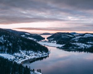 Preview wallpaper bay, sea, hills, islands, aerial view, landscape, norway