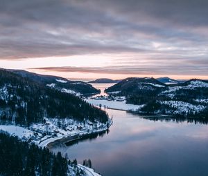 Preview wallpaper bay, sea, hills, islands, aerial view, landscape, norway