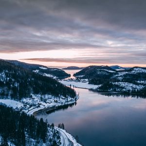 Preview wallpaper bay, sea, hills, islands, aerial view, landscape, norway