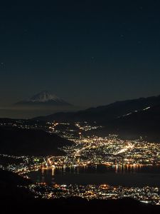 Preview wallpaper bay, sea, lights, night, volcano