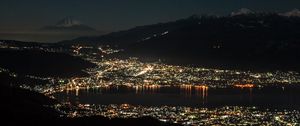 Preview wallpaper bay, sea, lights, night, volcano