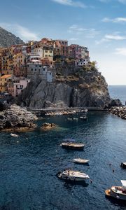 Preview wallpaper bay, sea, rocks, buildings, boats