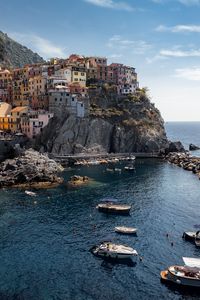 Preview wallpaper bay, sea, rocks, buildings, boats