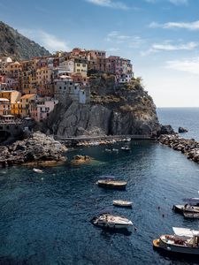 Preview wallpaper bay, sea, rocks, buildings, boats