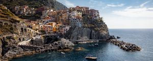 Preview wallpaper bay, sea, rocks, buildings, boats