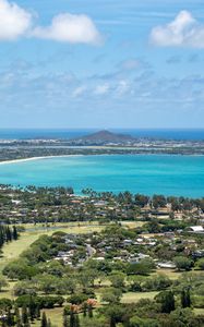 Preview wallpaper bay, sea, tropics, houses, aerial view