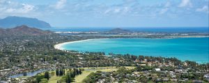 Preview wallpaper bay, sea, tropics, houses, aerial view