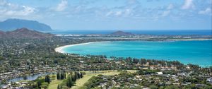 Preview wallpaper bay, sea, tropics, houses, aerial view