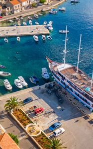 Preview wallpaper bay, ship, houses, sea, aerial view