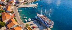 Preview wallpaper bay, ship, houses, sea, aerial view