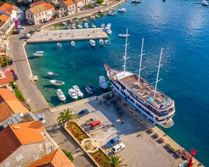 Preview wallpaper bay, ship, houses, sea, aerial view