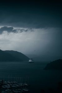 Preview wallpaper bay, ships, fog, sea, port, dark