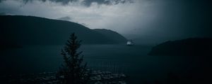 Preview wallpaper bay, ships, fog, sea, port, dark