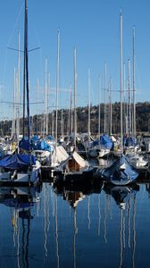 Preview wallpaper bay, ships, masts, reflection, sky