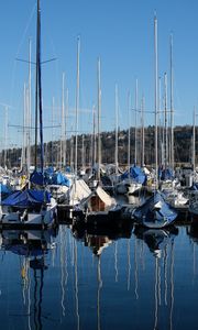 Preview wallpaper bay, ships, masts, reflection, sky