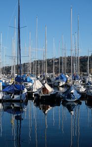 Preview wallpaper bay, ships, masts, reflection, sky