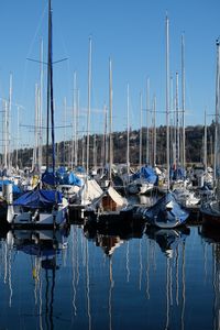 Preview wallpaper bay, ships, masts, reflection, sky