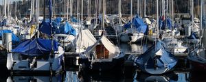 Preview wallpaper bay, ships, masts, reflection, sky