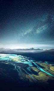 Preview wallpaper bay, starry sky, mountains, fjord