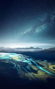 Preview wallpaper bay, starry sky, mountains, fjord