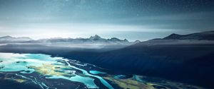 Preview wallpaper bay, starry sky, mountains, fjord