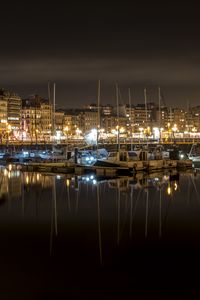 Preview wallpaper bay, yachts, city, sea, reflection, night, dark